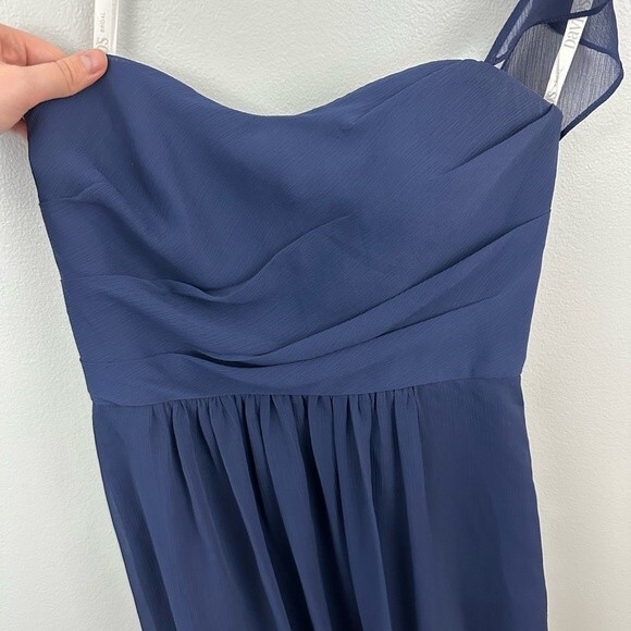 David’s Bridal Navy Long Crinkle Chiffon Bridesmaid Dress NWT Size 6 - Picture 3 of 16